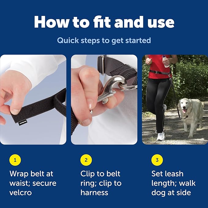 PetSafe Hands Free Adjustable Dog Leash - Great for Running, Jogging, Walking and Hiking - Wear Around the Waist - Black