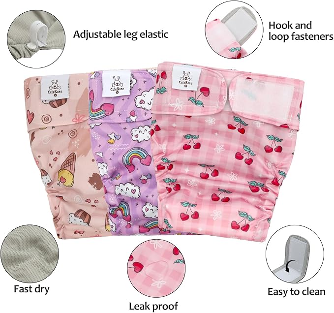 CuteBone Washable Dog Diapers Female No Tail Hole 3 Pack Reusable Doggie Period Training Pants for Docked-Tail Frenchie French Bulldog Boston Terrier Without Tail WWD29XS