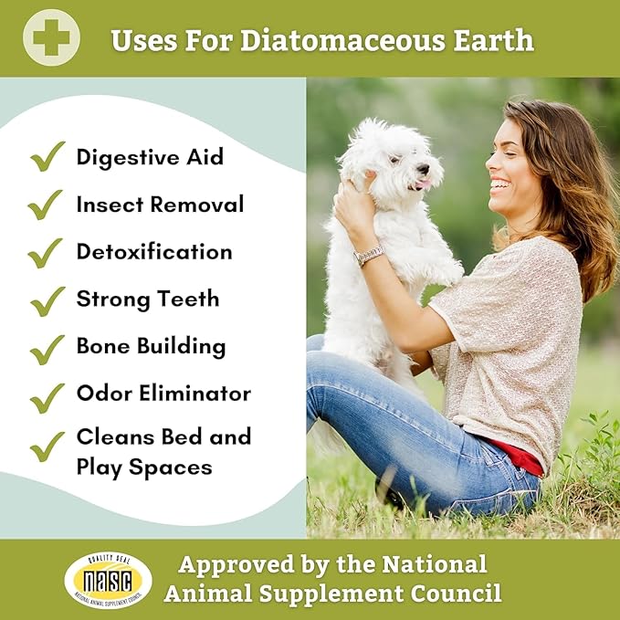 Wholistic Pet Organics Diatomaceous Earth - Food Grade for Dogs & Cats - 4 Oz - Multi Use Powder - Pet Safe Non-Chemical Freshwater Sourced Silica Supports Overall Health - Made in USA - 32 Scoops