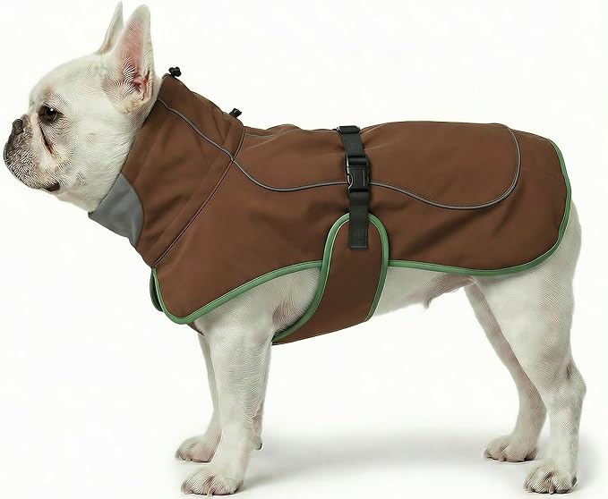 Softshell Dog Winter Vest, Fleece Lined Water-Repellent Jacket with Fur-Safe Buckle (No Hook & Loop) for Hiking, Adjustable Reflective Winter Coat for Active Dogs (Brown, X-Small)