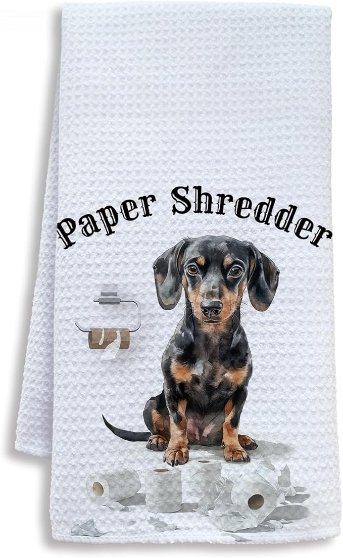 Funny Shredder Dachshund Bathroom Hand Towels, Weiner Dog Gifts for Women Men, Dachshund Lovers Gifts Hand Towels for Bath Room Washroom, Dog Bathroom Decor, 16x24 Inch