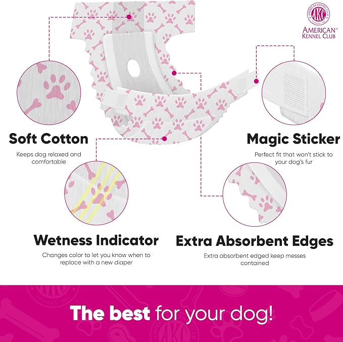 American Kennel Club Female Dog Wrap, Disposable Diapers with Wetness Indicator, X-Small, 50 Count (Pack of 6)