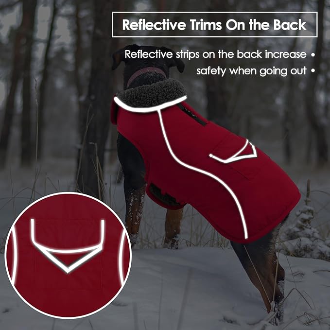 SUNFURA Small Dog Coat, Warm Dog Winter Jacket, Reflective Pet Snow Jacket with Fleece Lined, Waterproof Puppy Snowsuit Pet Sweater Clothes for Small Dogs, Red XS