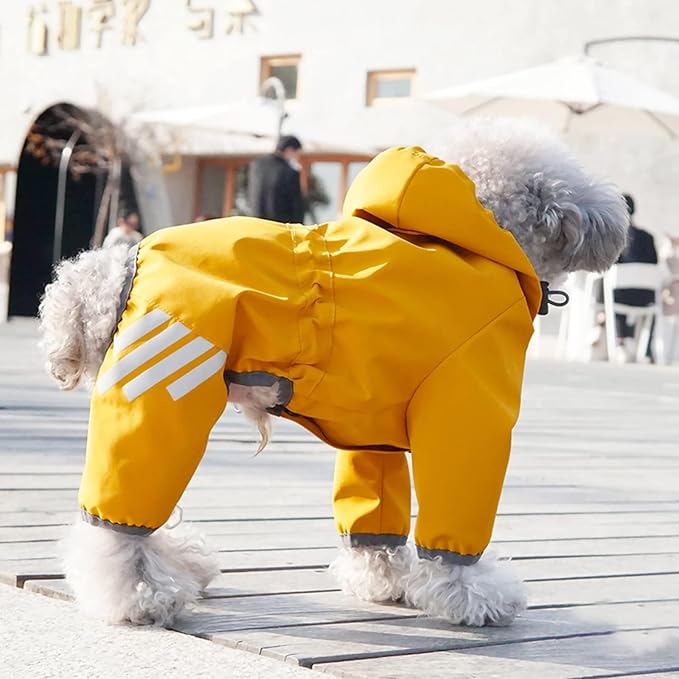 Dog Raincoat, Waterproof Dog Rain Jacket with Hood, Rain Coat with Leash Hole, Reflective Strap for Small Medium Dogs, Outdoor Adventures/Walking Lightweight Puppy(Yellow,S)