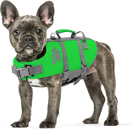 Queenmore Small Dog Life Jacket, Ripston Dog Life Vest, Small Dog Life Vests for Swimming, Safety Dog Swimming Vest with Handle, Dog Life Vest for Boating with Hook Pet Life Jacket for Swim Water Pool