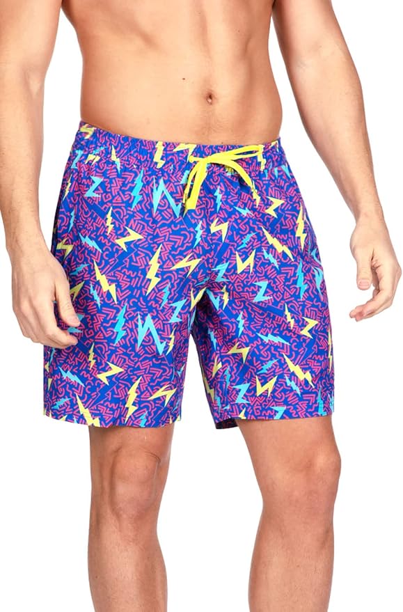 Tipsy Elves Men's Stretch Swim Trunks 7 Inch Inseam 4-Way Stretch with Mesh Liner - Quick-Dry Funny Swimwear Bathing Suit