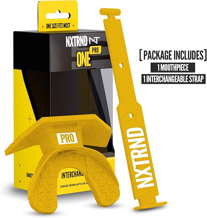 Nxtrnd One Pro Football Mouth Guard, Interchangeable Strap, Fits Adult & Youth (Gold)
