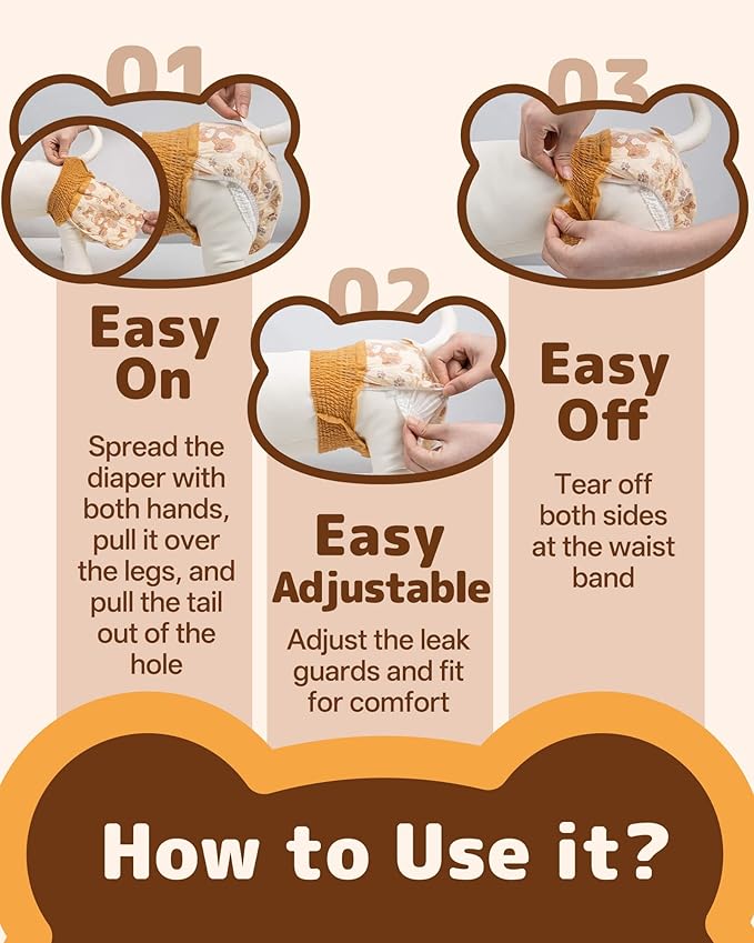 Dono Dog Diapers Female (20-60PCS), Disposable Pull it Up Diapers for Dogs Female with 360° Stretchy Waist, Diapers for Doggie in Heat Period, Super Absorbent Leak-Proof Puppy Diaper for Dogs, Elderly