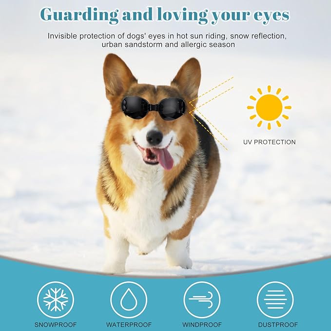NVTED Foldable Dog Goggles, Dog Sunglasses UV Protection Wind Protection Dust Protection Fog Protection Pet Glasses Eye Wear Protection with Adjustable Strap