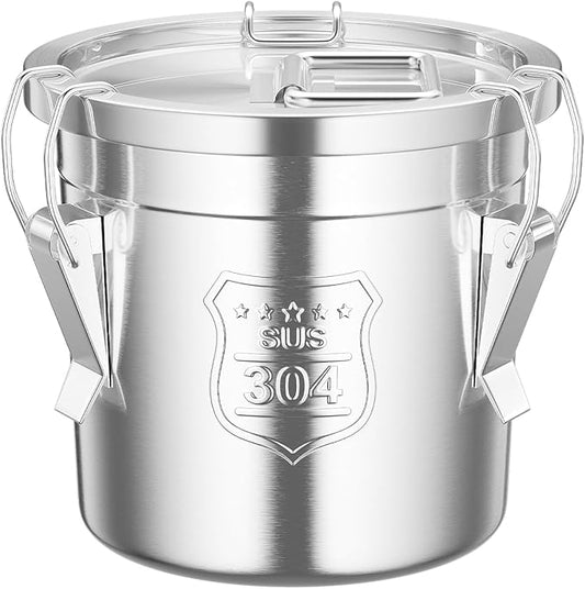6L Stainless Steel Airtight Canister Rice Cereal Grain Canisters Container Food Oil Sugar Milk Storage Bucket w/Handles+Lid Cylinder Jar for Household Kitchen Bar Restaurants Silver (6L)