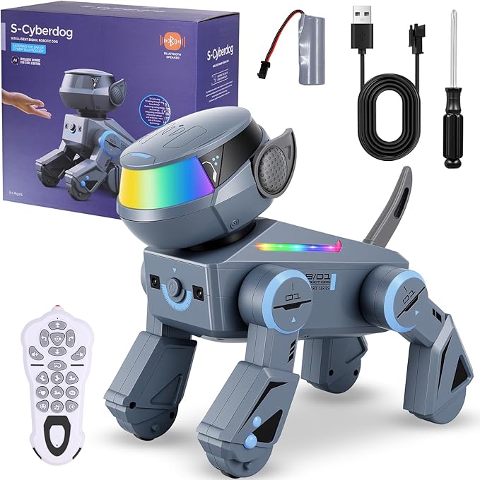 Smart Robot Dog Toys for Kids-Interactive Programmable RC Puppy with LED Eyes,Music & Dance,Touch & Voice Control,USB Rechargeable Robotic Pet,Gifts for Boys & Girls Ages 3-12 (Grey)