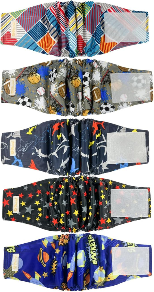 Reusable Belly Bands for Male Dogs High Absorbing Male Dog Wraps Boy Dog Diaper with Cute Patterns 5packs (XXL, 21” - 27” Waist)