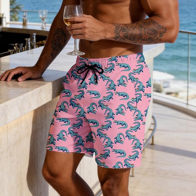 Mens Swim Trunks with Compression Liner Quick Dry Zipper Pocket Bathing