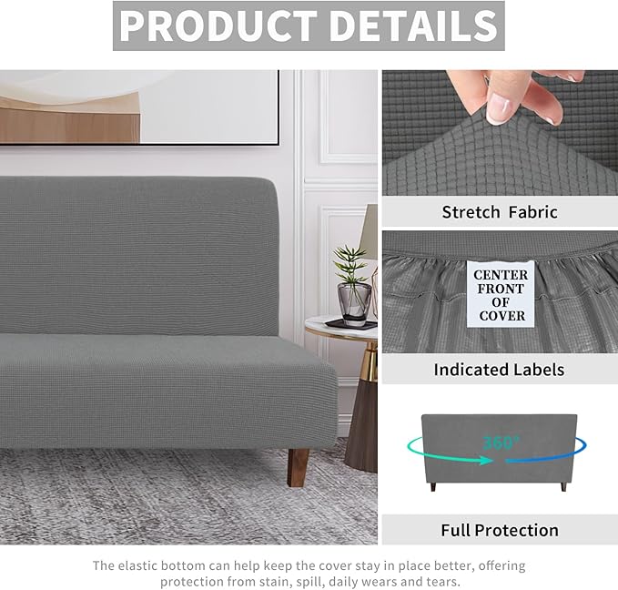 Easy-Going 100% Waterproof Futon Cover, Dual Waterproof Couch Cover for Futon, Stretch Jacquard Sofa Cover, Leakproof Furniture Protector for Kids, Pets, Dog and Cat (Medium, Grey)