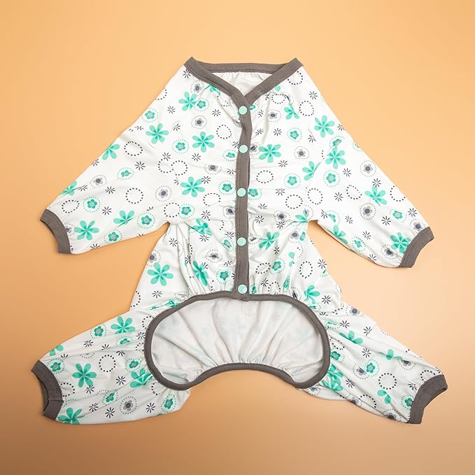 LovinPet s Pajamas with Husky Dog, Pet Anxiety Relief PJ's,Uv Protection Dog Tshirt, Comfy Stretchy Fabric,Mint Floral Print,Large Pet Pjs,Pullover Pitbull Clothes for All Seasons,Large