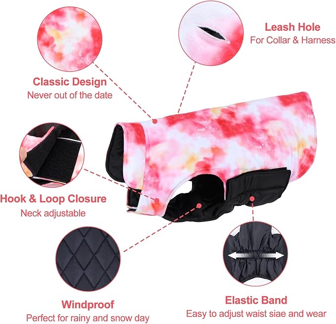 CuteBone Winter Dog Coat - Waterproof Windproof Reversible Vest, Thick Adjustable Cold Weather Jacket for Small Medium Large Dogs, Soft with Leash Hole GMF29L