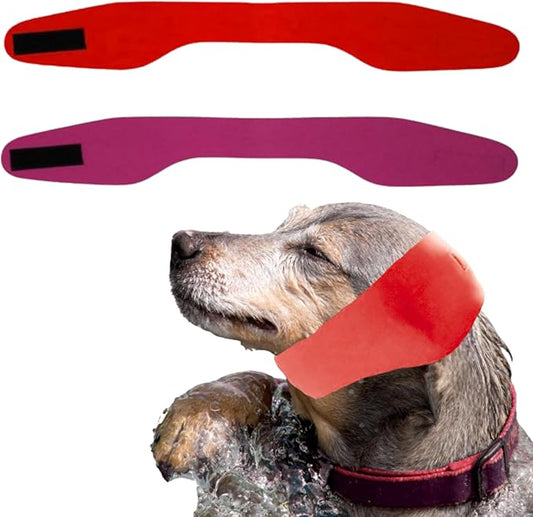 2pcs Dog Ear Covers for Swimming, Ear Protection for Dogs Bathing, Dog Bath Supplies, Ears Wrap for Dogs, Waterproof Ears Covers Swimming Cap, Adjustable Shower Cap, Puppy Swim Cap with (Pink, Red, L)
