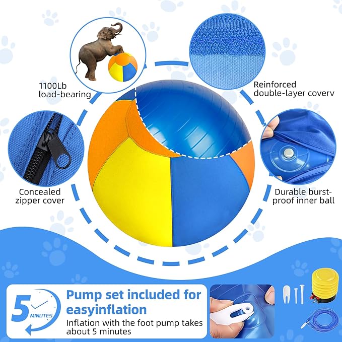 18" Herding Ball for Dogs - Upgraded Chew-Resistant Double-Layer Material Durable Waterproof Dog Toy Suitable for Australian Shepherds, Cattle Dogs, Sheepdogs (Orange+Yello+Blue)