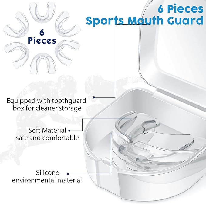 TOODOO 6 Pieces Braces Mouth Guard Kids Sports Mouth Guard for Kids Double Football Youth Mouthguards for Boxing Football Hockey Karate Basketball (Transparent)