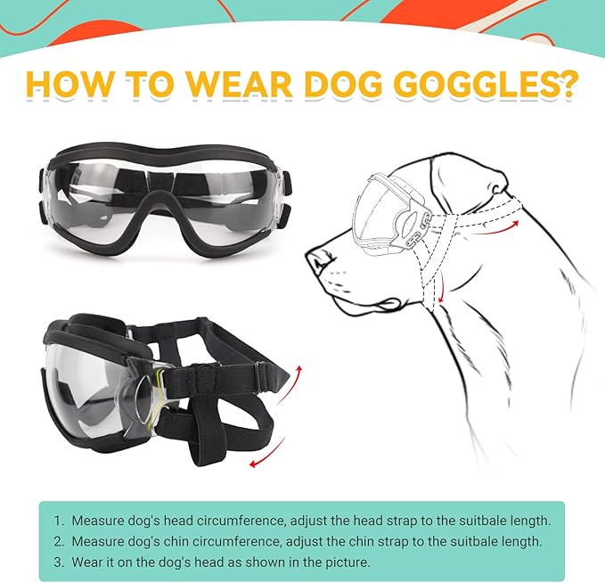 PETLESO Dog Goggles Sunglasses for Large Breeds - 2PCS Black & Clear UV Protection Set, Windproof Eye Wear for Medium to Large Dogs, Ideal for Riding/Driving/Hiking