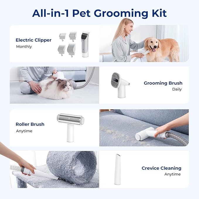 Pecute Self-Cleaning Slicker Brush for Dogs & 4-in-1 Pet Grooming Vacuum Kit with Clipper, Brush