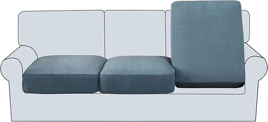 H.VERSAILTEX Jacquard Cushion Covers for Couches and Sofas High Stretch Sofa Cushion Covers Spandex Furniture Protector Anti-Slip Soft Thickened Slipcovers Crizzle Pattern(3 Seat Covers, Stone Blue)