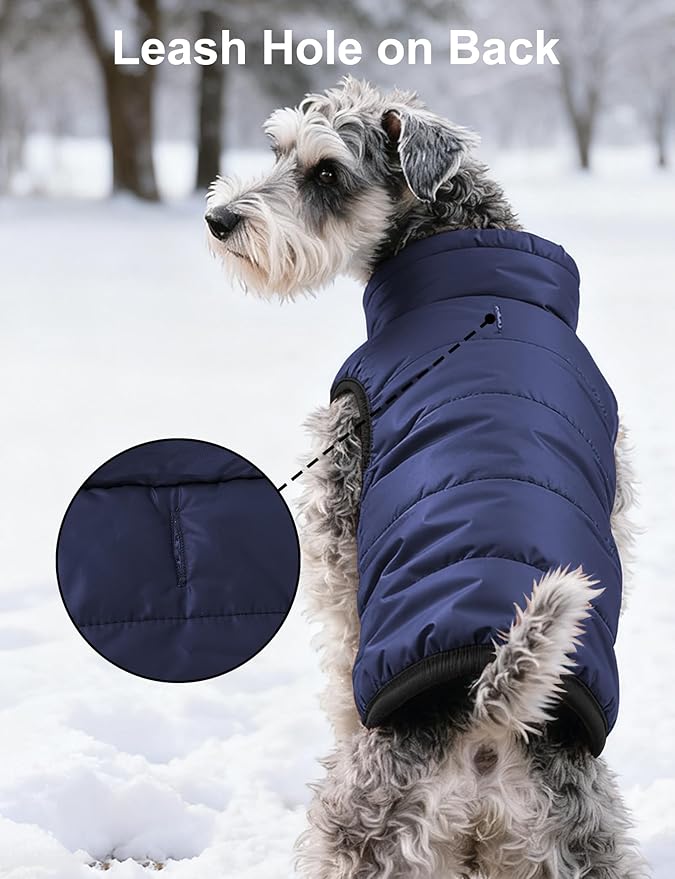 AURUZA Dog Winter Coat, Warm Waterproof Dogs Jacket Small Pet Vest for Medium Dogs Windproof Pet Fleece Vest Snow Jacket for Cold Weather(Navy Blue,XS)