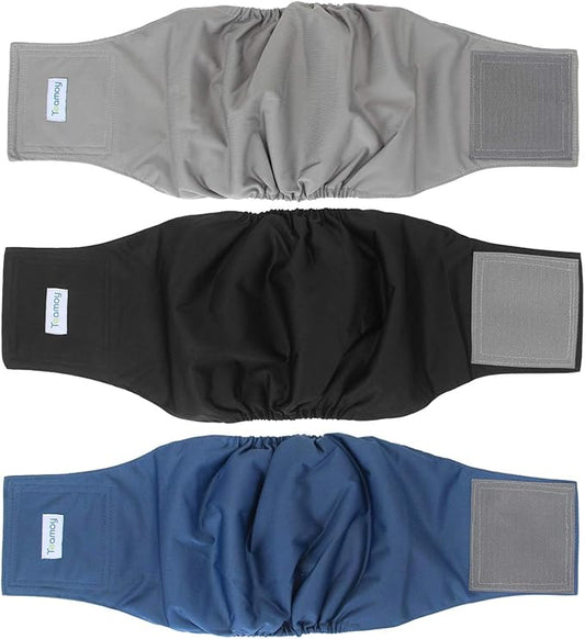 Teamoy 3 Pack Male Dog Diaper Wrap with Gray Lining, Washable Puppy Belly Bands, Super-Absorbent and Comfortable(L1,16-20" Waist)