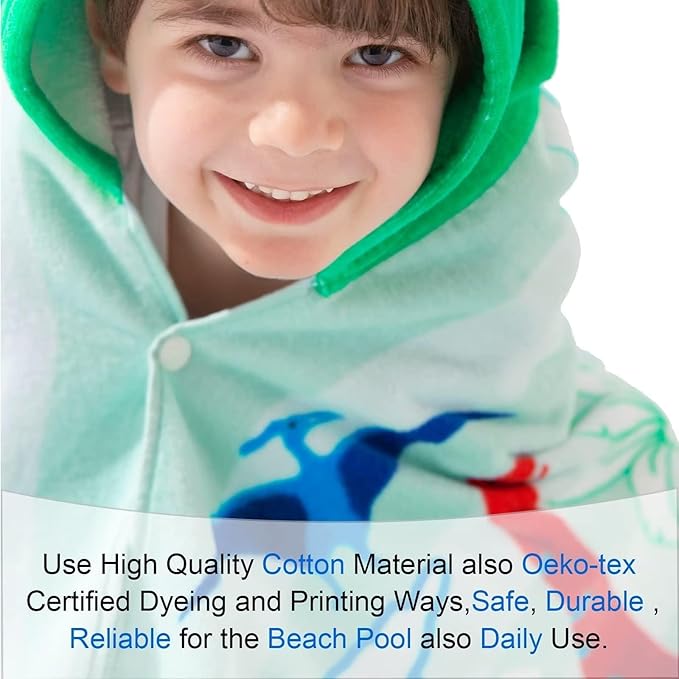 VOOVA & MOVAS Toddler Beach Towels with Hood, Age 3-8, 30''X50'',100% Cotton | Thick | Absorbent, Beach | Pool | Bath | Bathroom | Swim Towel | Wearable Wrap for Boys, Dinosaur Easter Basket Stuffers