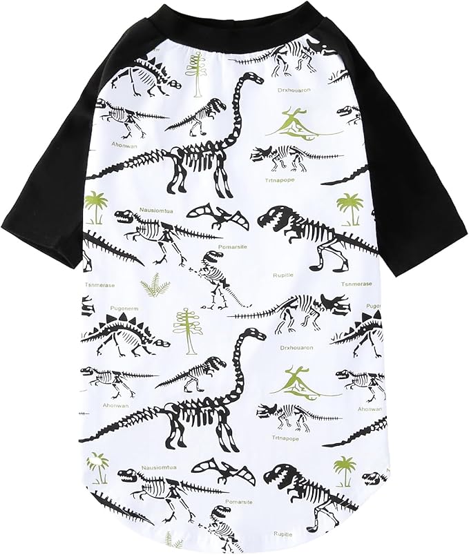 Dog Dinosaur T Shirts Black Long Sleeve White Shirt Pajamas Pets Soft Cotton Apparel Clothes for Medium Dogs,M