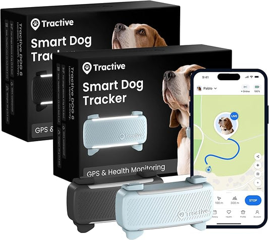 Tractive Smart Dog GPS Tracker | Live Pet Tracker with Virtual Fence | Vital Signs Monitoring of Heart & Respiratory Rate | Bark Monitoring | Dog Collar Attachment (Bundle of 2, Black & Mint)