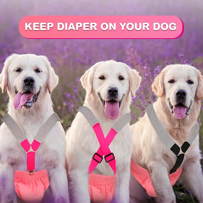 Saintrygo 2 Pcs Dog Suspenders for Diapers Female Male Belly Bands Canine Harness Keep Diaper on Your Pet for Small Medium and Large Dogs(Black, Pink,Medium)
