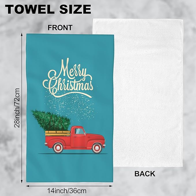 Bath Hand Towels Set of 2 Retro Red Truck with Christmas Tree Towels for Bathroom Soft Absorbent Decorative Hand Towel for Kitchen Sports Gym Yoga Home Decor 14 x 28 in
