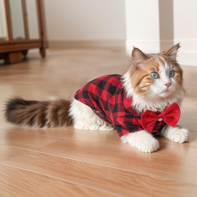 Tongcloud 2 Pack Plaid Dog Shirts Plaid Puppy Cat Shirt Dog Shirts Plaid Puppy Shirts for Small Dogs Cats Birthday Party and Holiday(Red and Blue, Medium)