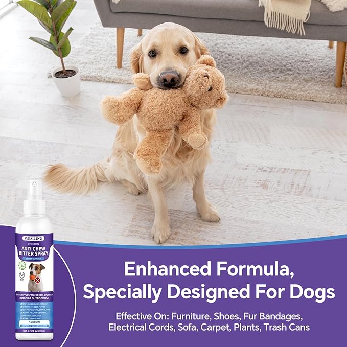 No Chew Spray for Dogs - 6.76 Fl Oz, Bitter Apple Spray for Dogs, Dog Deterrent Spray, Stops Chewing and Licking, Protects Furniture, Prevents Wound Licking, Non-Toxic, Alcohol-Free
