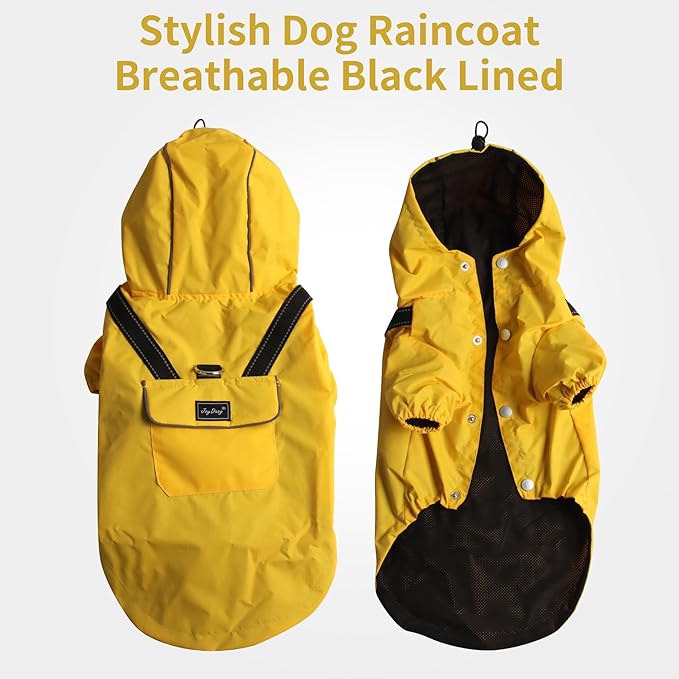 Premium Dog Raincoat with Hood for Medium Dogs,Outdoor Sports Waterproof Dog Rain Jacket,Puppy Raincoat with Pockets,Yellow M