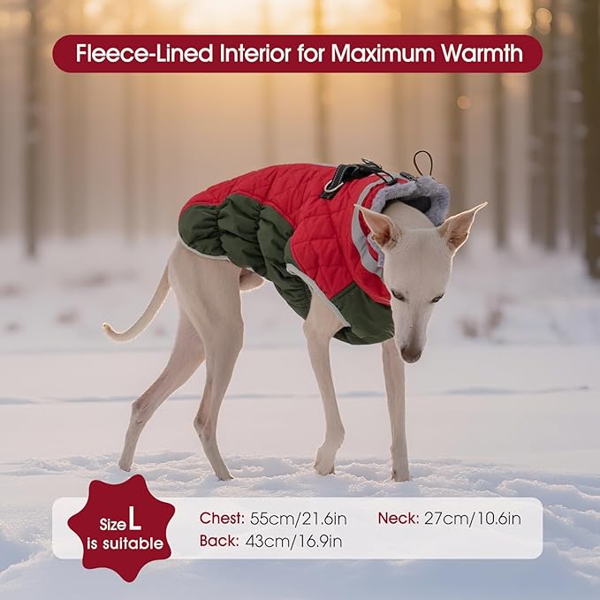 FUAMEY Dog Coat for Large Dogs,Waterproof Dog Winter Jacket with Harness Built in Puppy Cold Weather Coats Reflective Pet Vest with Zipper Warm Fleece Dogs Snowsuit Windproof XXXL