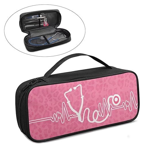 Gomyblomy Stethoscope Case with Extra Room for Nursing Accessories Pink Leopard Print Stethoscope Holder Storage Bag with Handle for Nurse and Doctors, Universal Fit