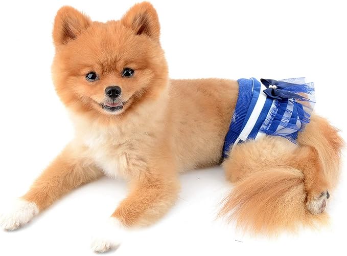 SELMAI Adorable Dog Physiological Shorts Diaper for Dogs Female in Heat Reusable Washable Doggy Kitten Underwear Pants for Small Medium Puppy Cat Girl Doggie Menstrual Nappies All Seasons Blue S