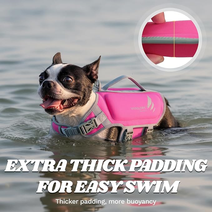 VIVAGLORY High Buoyancy Dog Life Vest, Swimming Vest with Handle, Dog Life Jacket for Swimming & Boating, Buoyancy for Puppy Doggy, S, Pink