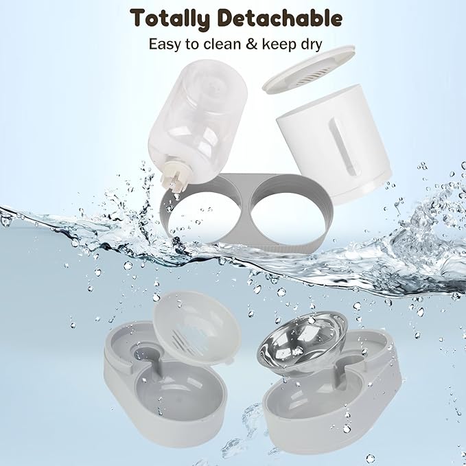 Automatic Dog Feeder and Water Dispenser, 2-in-1 Gravity Pet Water and Food Dispenser, 2.6L Pet Waterer, 2.4L Pet Feeder for Small Medium Cats Dogs