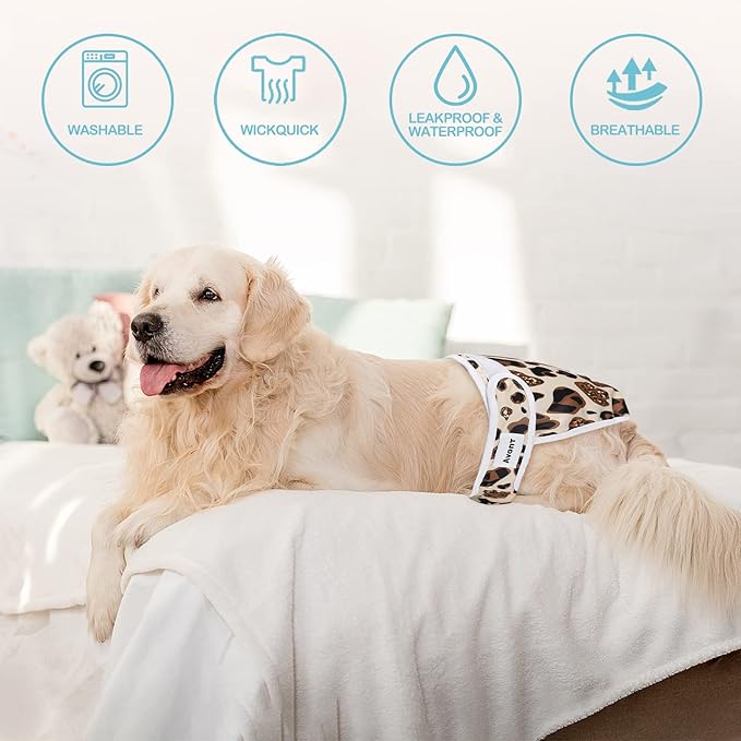 Avont 3 Pack Washable Female Dog Diapers, Premium Reusable Highly Absorbent Doggie Period Panties Durable Dog Diaper Cover -S Leopard Print
