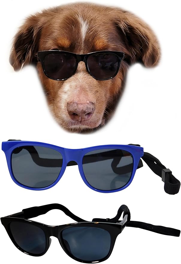 G006 Dog Pet 80s Costume Sunglasses Prop Photoshoot Medium Breeds 20-40 lbs (2-Pack Black+Navy Blue)