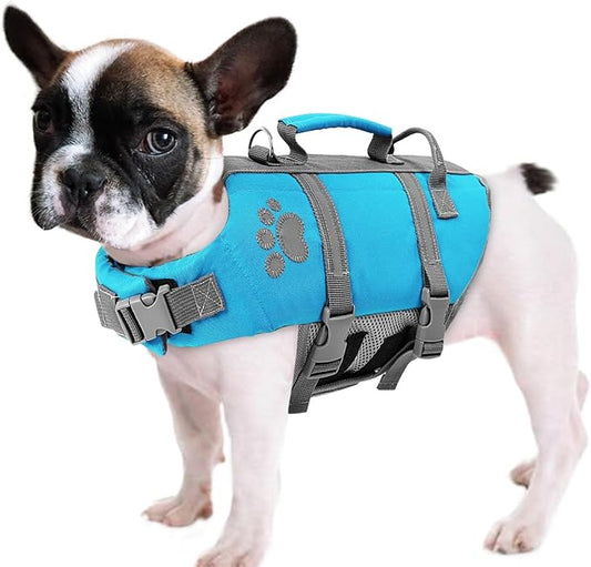 Queenmore Small Dog Life Jacket, Dog Life Vest for Swimming, Shark Doggie Swimming Vest with Safety Handle, Puppy Swim Lifesaver for Boating with Hook, Adjustable Pet Life Preserver for Water Sports