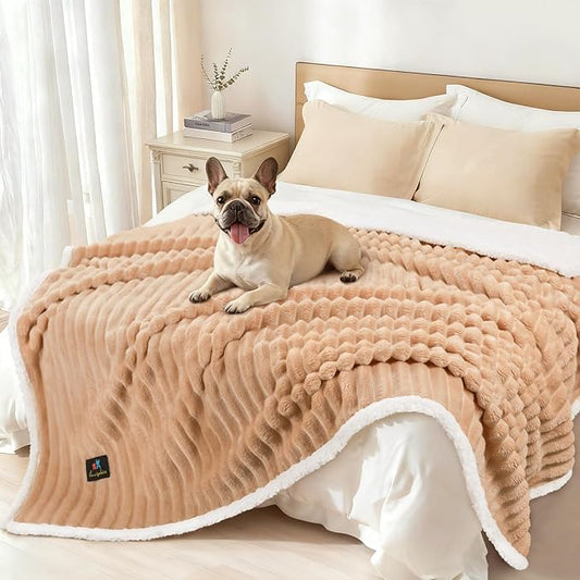 Luciphia Waterproof Dog Blanket for Large Dogs Ultra-Soft Calming Cut Pile Flannel Throw Durable & Warm Furniture Protection for Couch Bed Pet Human Blanket Machine Washable Warm Caramel,XL(85''x57'')