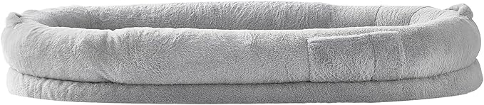 VEVOR Human Dog Bed, 67.7"x35"x9.8" Human Dog Bed for Adult People, Large Size Beds with Washable Faux Rabbit Fur Cover, Egg Orthopedic Foam, Storage Pocket, Bean Beds for You and Pet, Light Grey