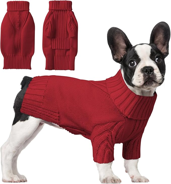 Dog Sweaters for Small Medium Large Dog, Classic Turtleneck Pet Clothes Warm Thermal Doggy Winter Coat, Thick Double Knitting Collar Pullover Cold Weather Puppy Jacket for Indoor & Outdoor Wear