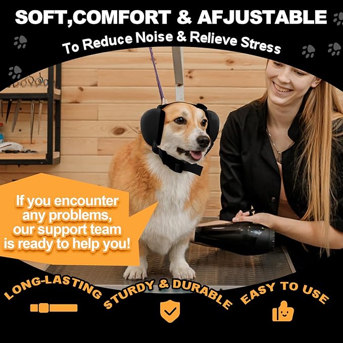 PROHEAR Ungrade GEL Pads Dog Ear Muffs, Dog Hearing Protection for Firework, NRR 28dB for Thunder, Hunting, Tourism,Small - Black
