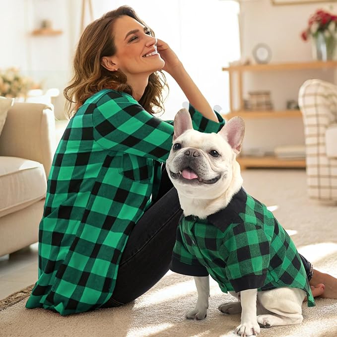 KOOLTAIL Dog Shirt, Christmas Green Plaid Pet Shirts, Black Clash Cute Dog Apparel Clothes Suitable for All Seasons, Comfortable Dogs T-Shirt for Small Medium Large Dogs Cats, Pet Outfit Costume, L