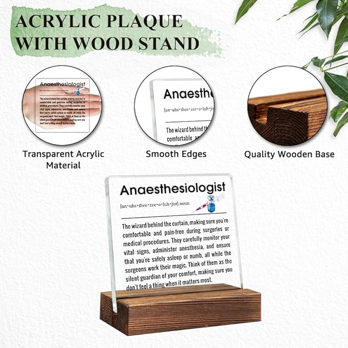 Anaesthesiologist Definition Acrylic Sign with Wood Stand, Physician Anesthesiologist's Week Gifts, Appreciation Gifts for Anesthesiologist, Anesthesiology Graduation Present